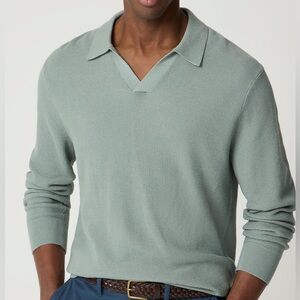 J.Crew Waffled Textured Knit Polo Shirt Sage Green Long Sleeve Men’s - Medium